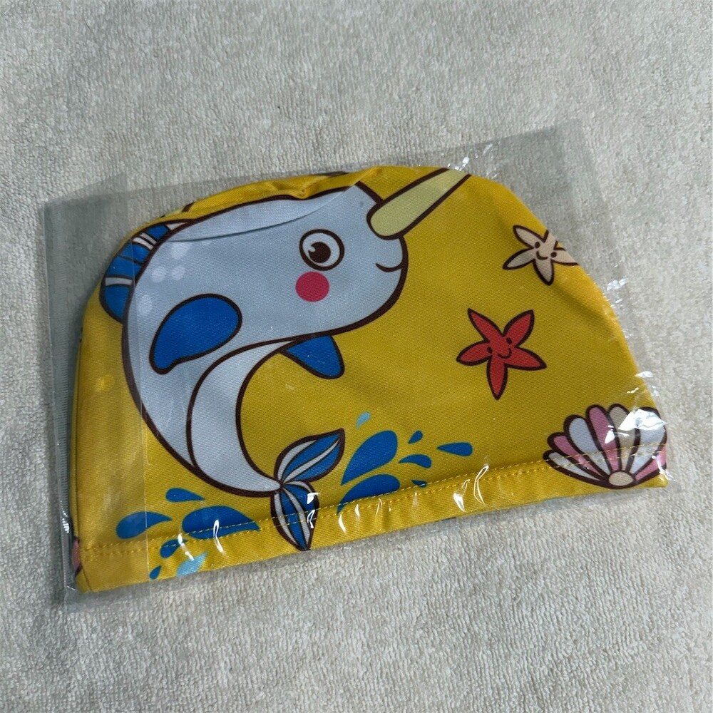 Unique Bargains Kids Cartoon Dolphin Swim Cap Yellow Swimming Hat